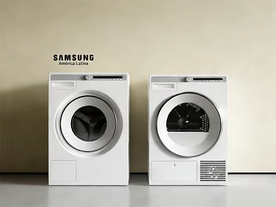 Samsung White Front Loading Washing Machines In Minimalist Side By Side Setup 3d model