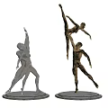 Silver And Bronze Ballet Dancer Sculptures In Dynamic Poses On Circular Bases 3d model