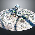 Classic Outdoor Fountain With Circular Stone Paved Base And Column Structure