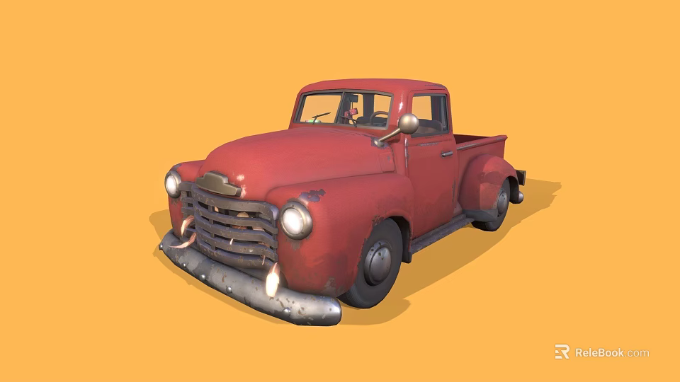 Red Vintage Classic Truck With Single Cab And Retro Front Grille Design 3d model 