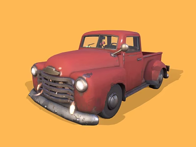 Red Vintage Classic Truck With Single Cab And Retro Front Grille Design 3d model