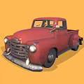 Red Vintage Classic Truck With Single Cab And Retro Front Grille Design