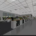Modern Open Public Office Space Interior With Workstations Computers And Office Chairs 3d model