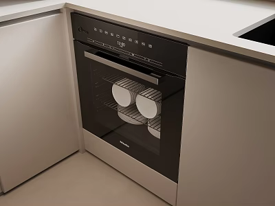 Modern Kitchen Interior With Built in Oven White Countertop And Cabinets 3d model