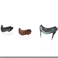 Futuristic Helmet Components With Metallic And Brown Designs On White Background