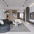 Modern Living Dining Room Interior Design With White Sofa Coffee Table And TV Cabinet