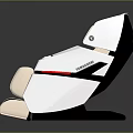 Modern Massage Chair Featuring White Beige Upholstery Black Red Trim And Contemporary Design