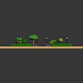 Cartoon Scene with Green Square Lawns Cartoon Trees Street Lamps and Small Animals in 3D