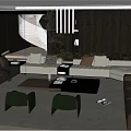Modern Sectional Sofa And Coffee Table Set With Green Armchairs Area Rug And Decor