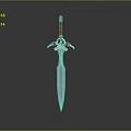 Decorative Fantasy Sword With Silver Blade Red Hilt Ornate Guard And Blue Runes