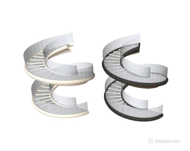 Modern Spiral Staircase Design with Light and Dark Color Options for Interior Spaces 3d model 