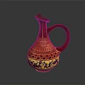 Decorative Ceramic Pitcher With Red Handle Orange Yellow Body And Black Patterns 3d model