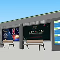 Outdoor Billboard In Modern Bus Shelter With Roofed Structure And Benches
