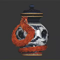 Blue and White Porcelain Jar With Red Phoenix Decorative Design And Blue Lid