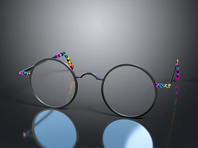 Stylish Round Lens Glasses With Black Frames And Colorful Temple Arms 3d model