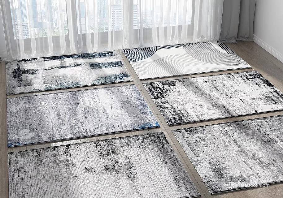 Modern Square Rugs With Abstract Gray Black White Patterns For Living Room Decor 3d model 