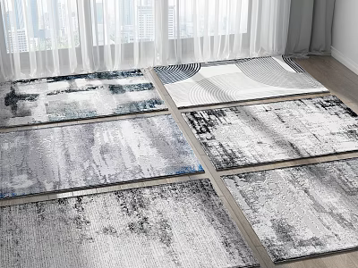 Modern Square Rugs With Abstract Gray Black White Patterns For Living Room Decor 3d model