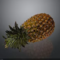 Fresh Ripe Pineapple With Green Leaves And Golden Yellow Skin Against Dark Background