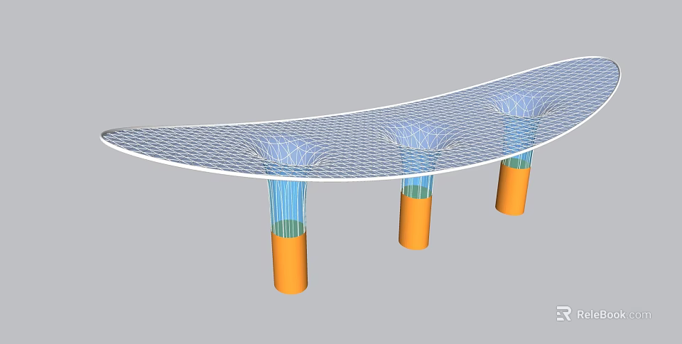 Art Installation With Curved Mesh Design And Orange Pillars With Blue Accents 3d model 