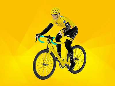 Yellow Bicycle With Cyclist Wearing Yellow Helmet And Outfit On Yellow Background 3d model