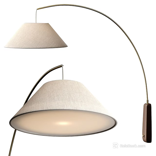 Modern Arched Floor Lamp with Beige Linen Shade and Soft Illumination for Living Room 3d model 