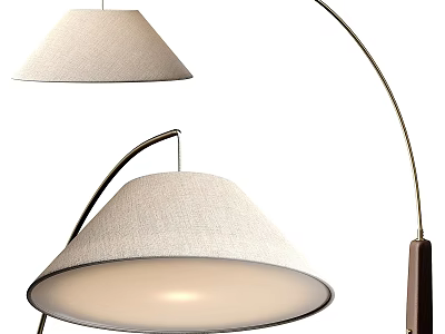 Modern Arched Floor Lamp with Beige Linen Shade and Soft Illumination for Living Room 3d model