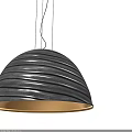 Modern Gray Hemispherical Pendant Light With Striped Texture And Golden Base 3d model