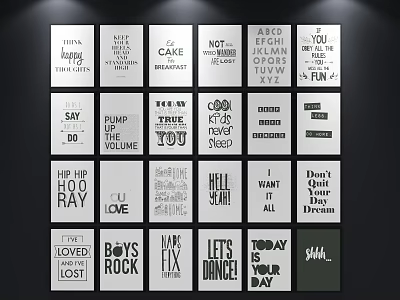 Typography Grid Wall Art With Mixed Inspirational Quotes And Panels 3d model