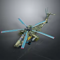 Camouflage Military Helicopter With Large Rotor Blades Detailed Body Design And Landing Gear
