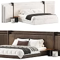 Modern Double Bed Interior With Upholstered Headboard White Bedding And Wooden Nightstands