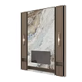 Modern TV Background Wall Design With Marble Panel Dark Frame And Side Lighting 3d model
