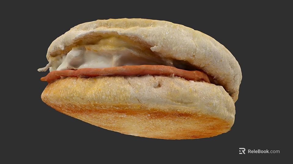 Toasted English Muffin Sandwich with Scrambled Egg Melted Cheese and Sausage 3d model 