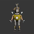 Game Movie Character Riding White Horse With Yellow Gear Eye Mask And Leg Protectors