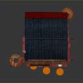 Octopus Ball Street Food Stall With Wooden Structure Red Signboard Lanterns Orange Stools And Blue Wheels