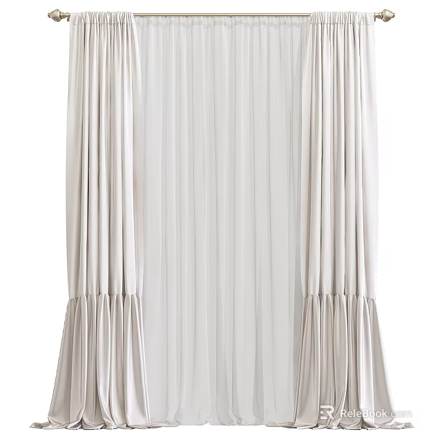 Elegant Light Colored Window Curtain With Pleated Sides And Soft Fabric 3d model 