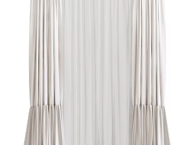 Elegant Light Colored Window Curtain With Pleated Sides And Soft Fabric 3d model