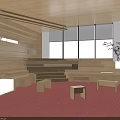 Public Office Space Interior With Wooden Walls Red Carpet Black Stools Plants And 2016