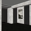 Minimalist Entryway Hallway Interior With Gray Walls Glass Block Partition Black Doors And Hanging Artwork
