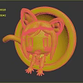 3D Cartoon Girl Character With Cat Ears Sailor Uniform Surprised Expression And Pink Circular Frame