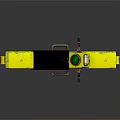 Yellow motorcycle with black seat and spoked wheels in retro mechanical design