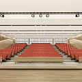 Modern Conference Room Interior Design With Large Screen Red Seats And Wooden Walls