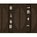 Wooden Decorative Cabinet Interior Design With Shelves Decorations Books Vases And Lighting