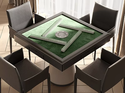 Entertainment Table with Green Mahjong Surface Four Dark Chairs and Circular Center 3d model