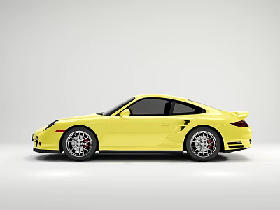Yellow Sports Car in Side View with Black Windows Silver Wheels and Red Brake Calipers 3d model