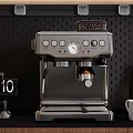 Stainless Steel Espresso Coffee Machine A Stylish Modern Kitchen Appliance On Countertop With White Cup