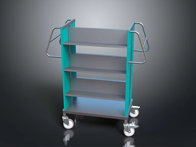 Teal And Gray Multi Shelf Trolley With Rolling Wheels And Storage Layers 3d model