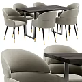 Modern Dining Table Set with Gray Velvet Chairs Dark Wood Top and Golden Metal Legs