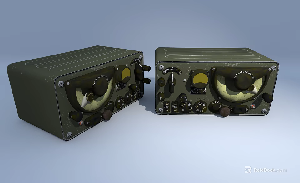 Vintage Green Headphone Speakers Dual Units with Knobs and Control Buttons Design 3d model