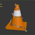 Orange Traffic Cone 3D Render With White Stripes And Black Chains Decorative Design 3d model