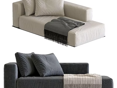 Light And Dark Two Seater Sofas With Cozy Pillows And Soft Fringed Blankets 3d model